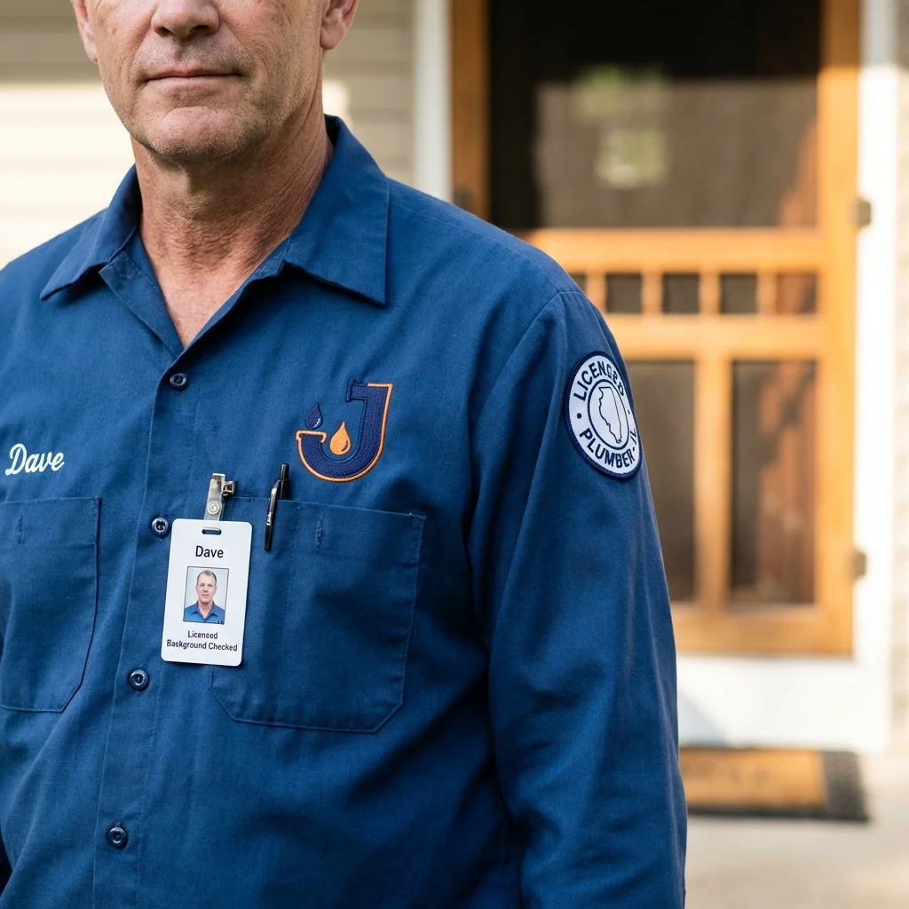 Licensed plumber showing ID badge in North Miami Beach, FL