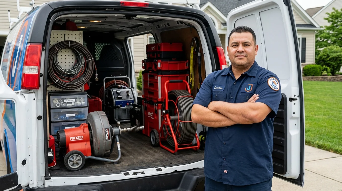 Professional drain cleaning equipment and Johns Plumbing LLC plumber in North Miami Beach