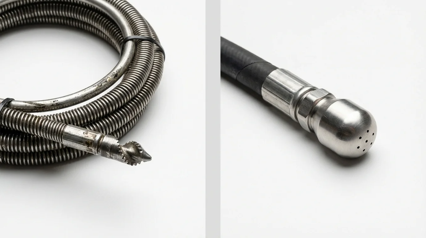 Drain snake cable and hydro jetting nozzle used for drain cleaning in North Miami Beach, FL